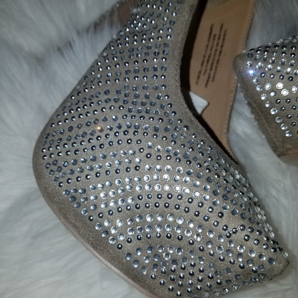 Grey nude platform rhinestone heels - Picture 2 of 4